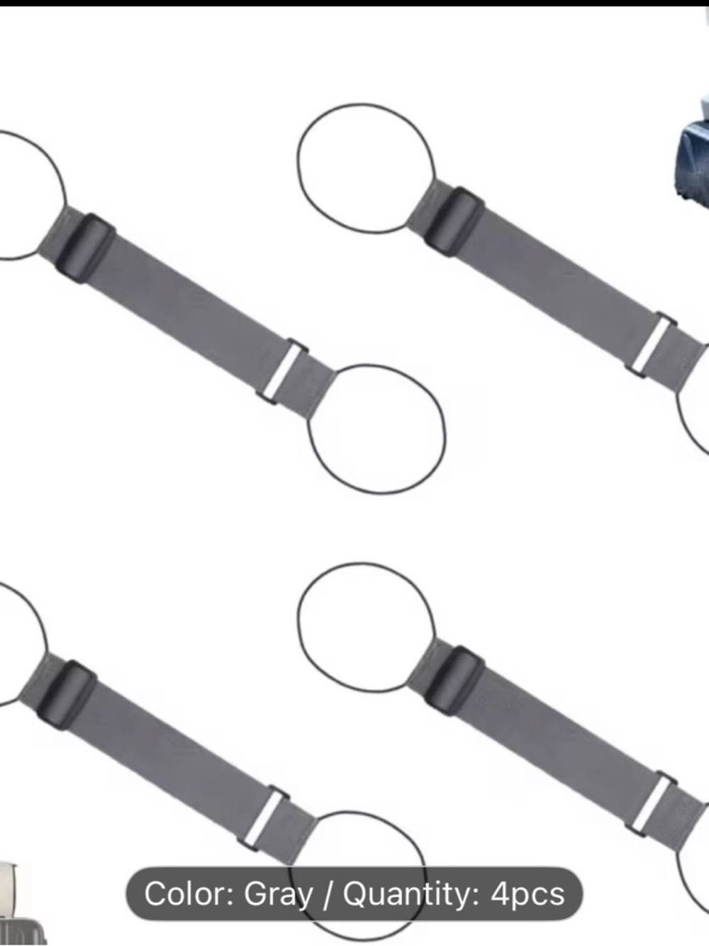 Luggage Straps- Gray Elastic Strap with Loop Ends - Pack of 4